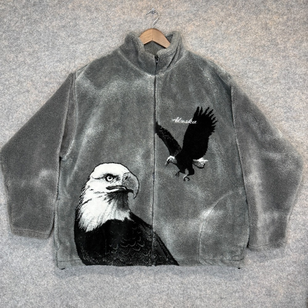 Vintage Black Mountain Outdoor Eagle Fleece Jacket Mens XL Alaska Nature Graphic